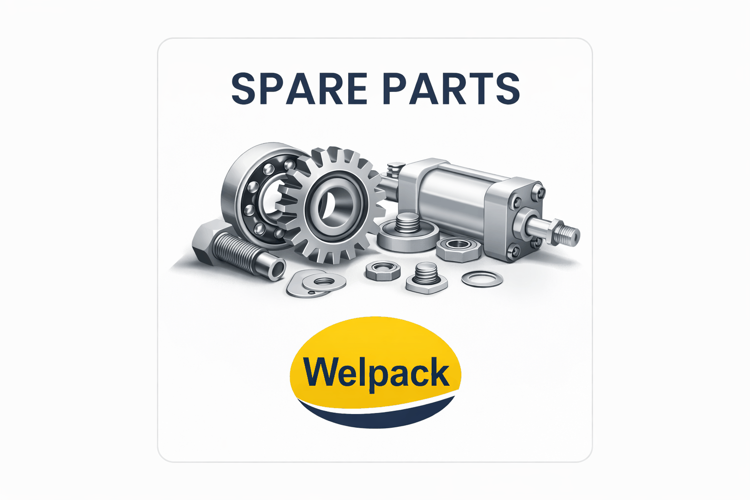 Spare Parts Welpack spare parts graphic with bearings, gears and a pneumatic cylinder